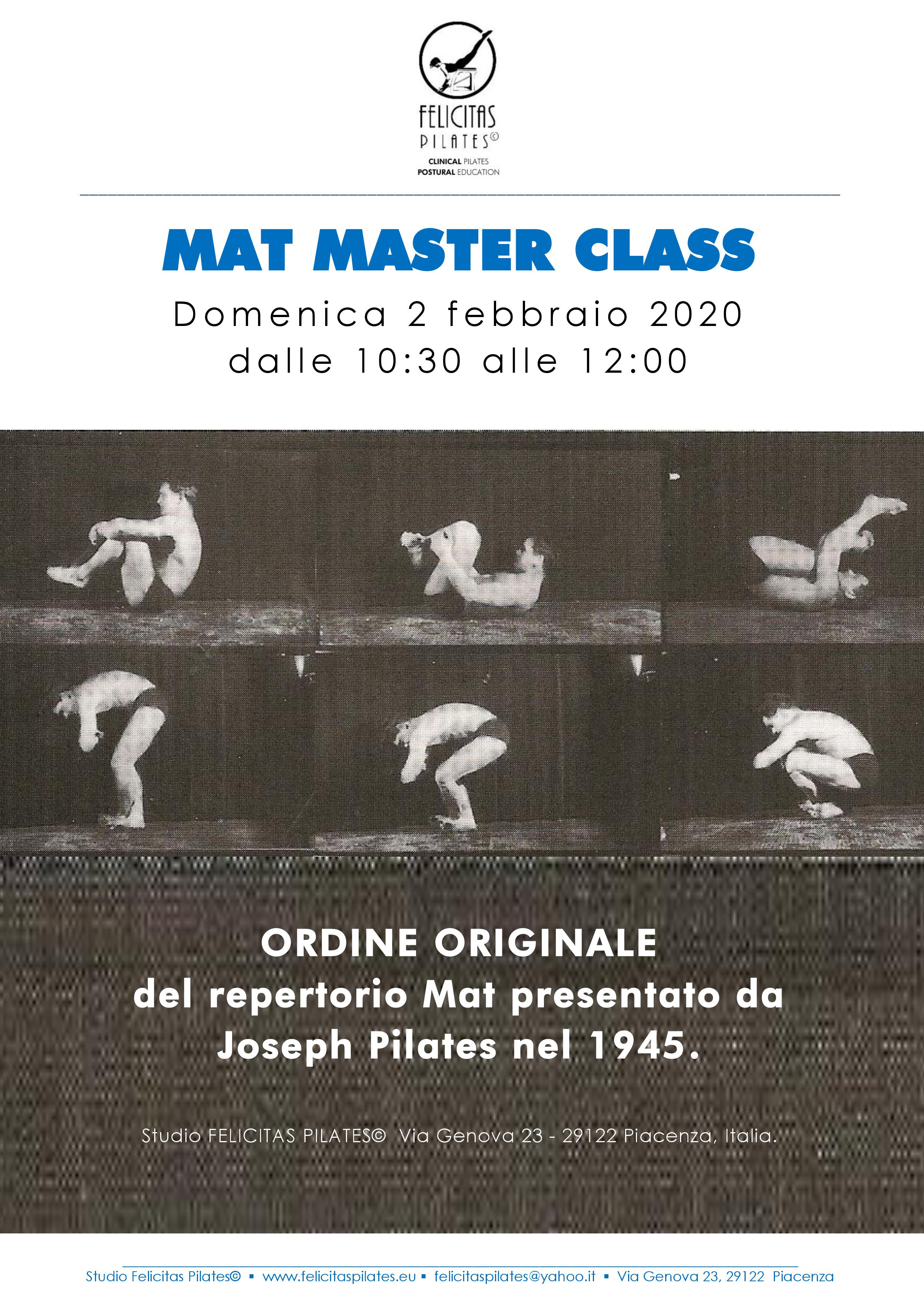 Lezione tradizionale del repertorio Mat Classico presentato da Joseph Pilates nel 1945.