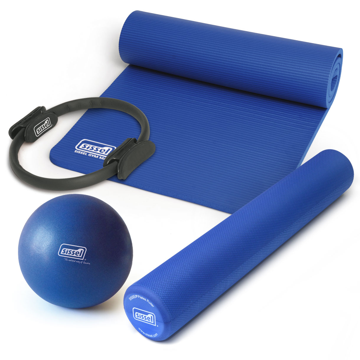 KIT PILATES CASA n°1 BLU: Circle, Soft Ball, Rullo e Materassino