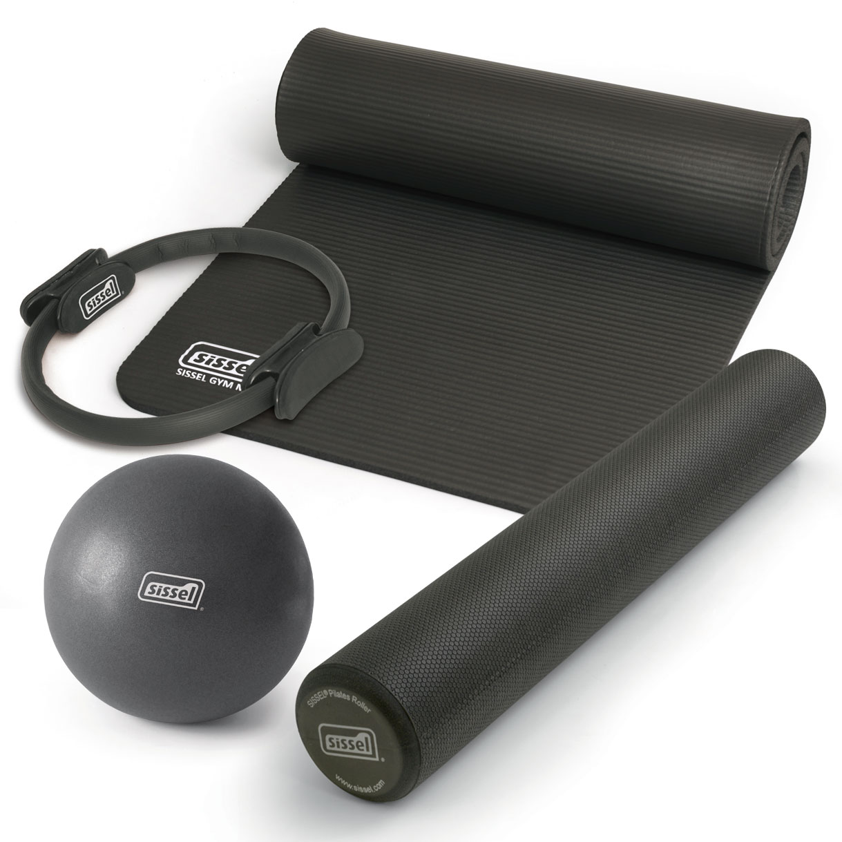 KIT PILATES CASA n°1 ANTRACITE: Circle, Soft Ball, Rullo e Materassino