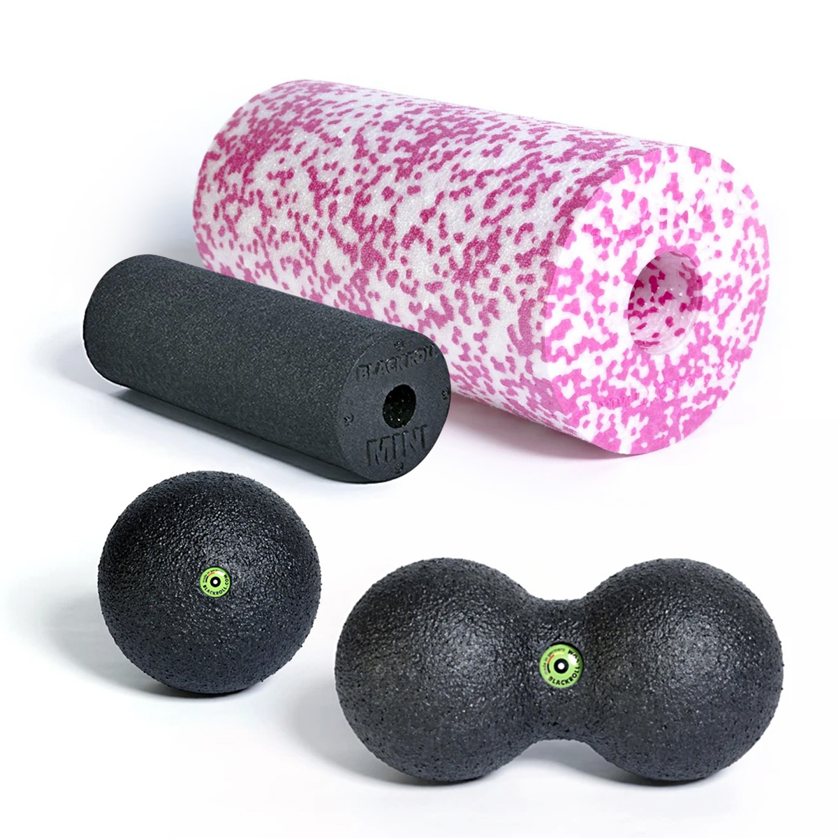 KIT  PILATES CON GIORGIA  5: 1 BlackRoll Med Soft Rosa + 1 BlackRoll Mini Nero + 1 BlackRoll Ball 8 cm + 1 Blackroll DuoBall 8 cm  