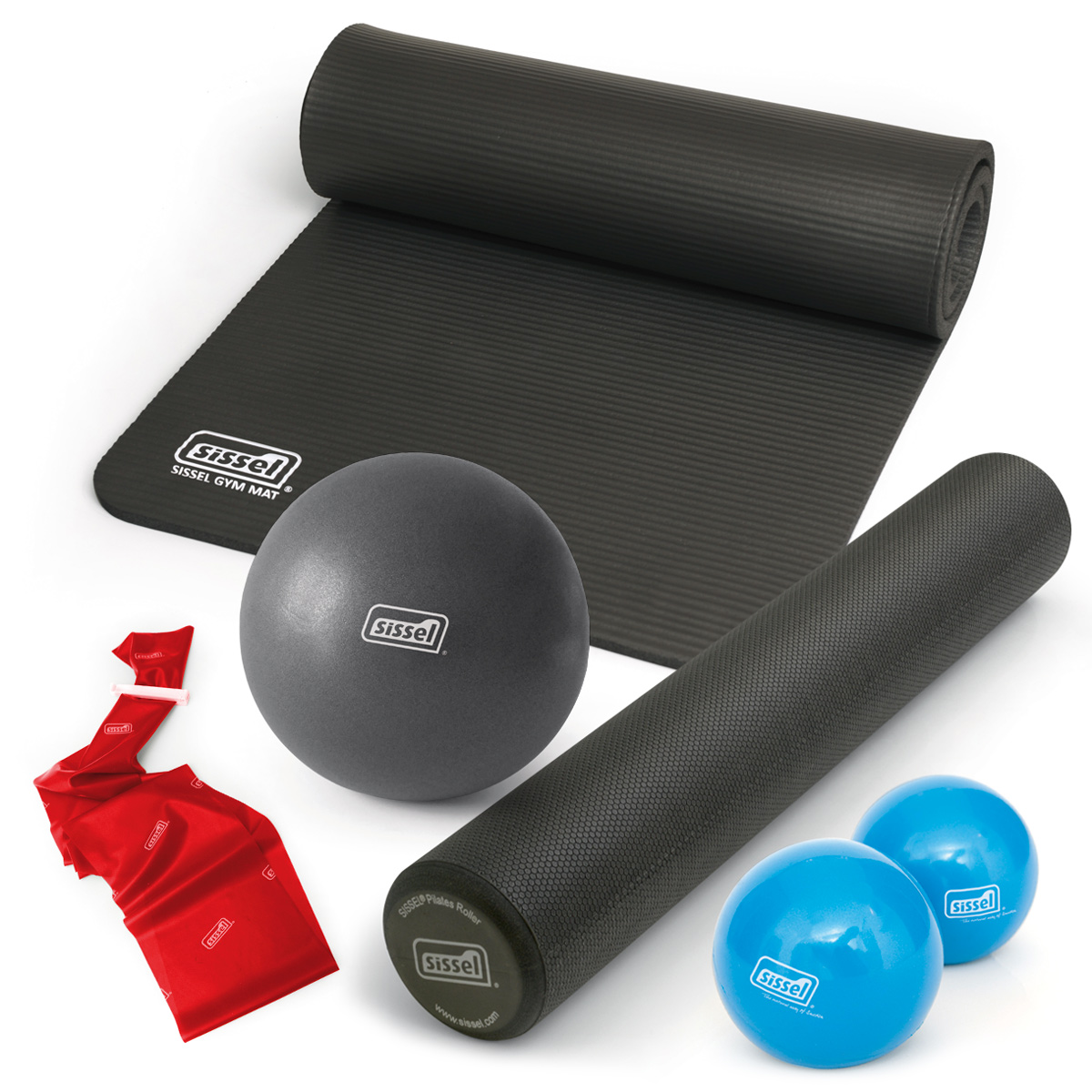 KIT PILATES CASA  MAGAZZINO  ANTRACITE: Soft Ball, Rullo, Mat, Toning Ball e Band