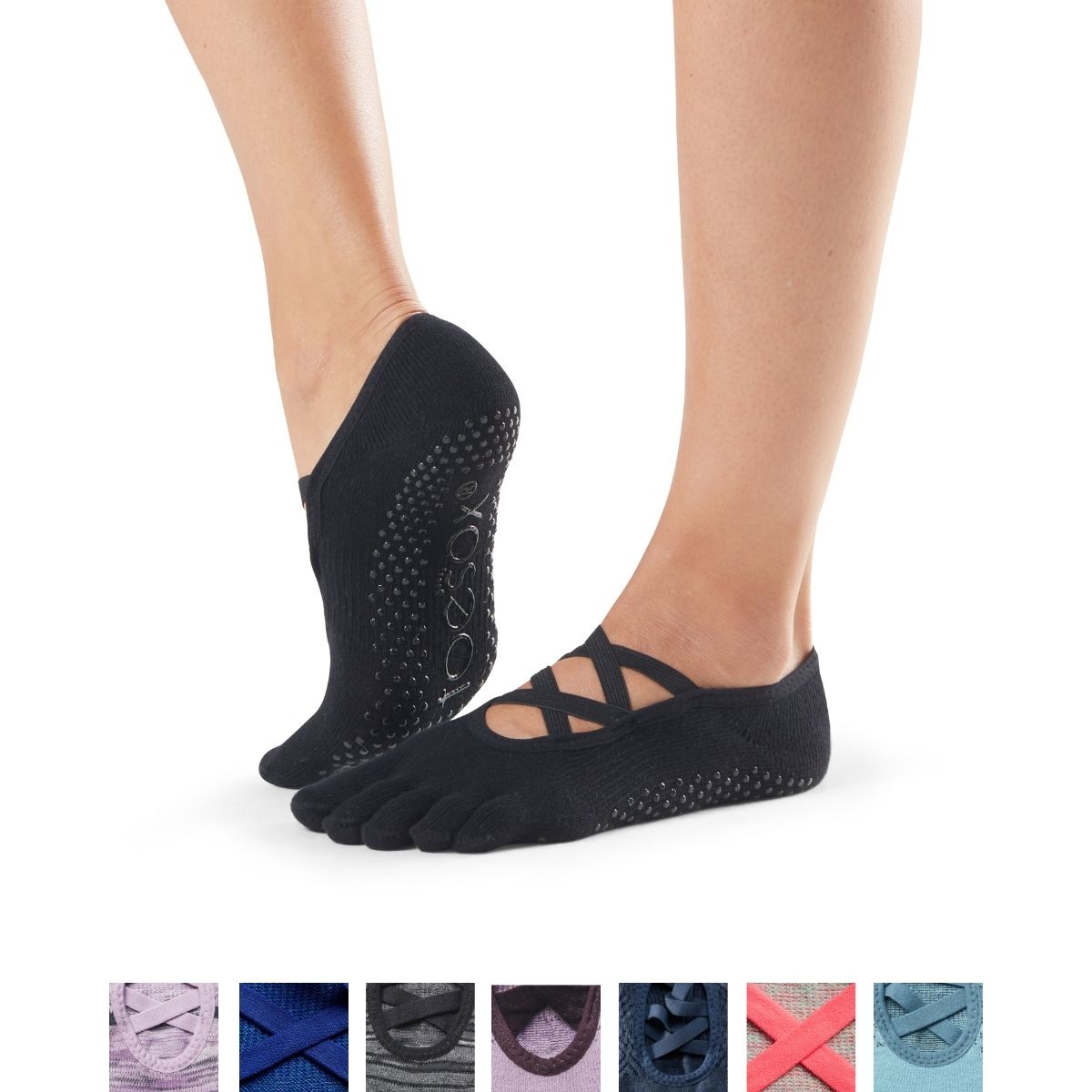 TOESOX Calzini con grip antiscivolo con dita, con intreccio